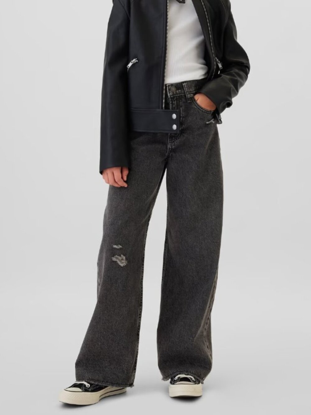 Gap Kids Low Rise Stride Wide-Leg Jeans 💖 Girls Size 8 🖤 Black Wash